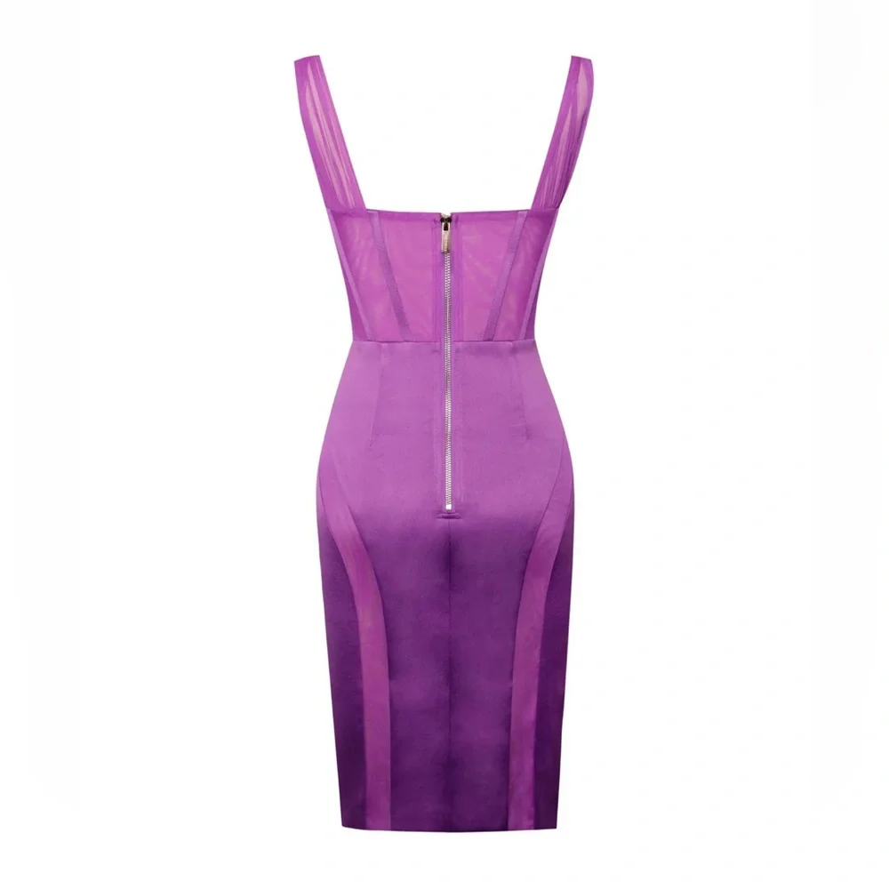 NWT Miss Circle purple satin mesh corset style cocktail party dress - Picture 5 of 5